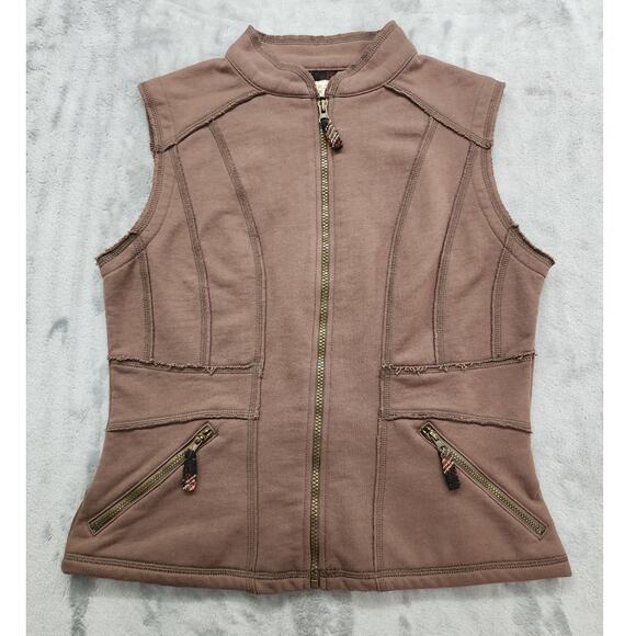 Ours Cotton Sleeveless Full Zip Jacket Size M Brown Exposed Seams Boho Outdoors - Picture 1 of 10